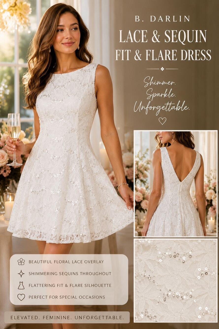 Fairytale White Fit & Flare Lace Sequin Dress Romantic Bridalcore Graduation 7/8